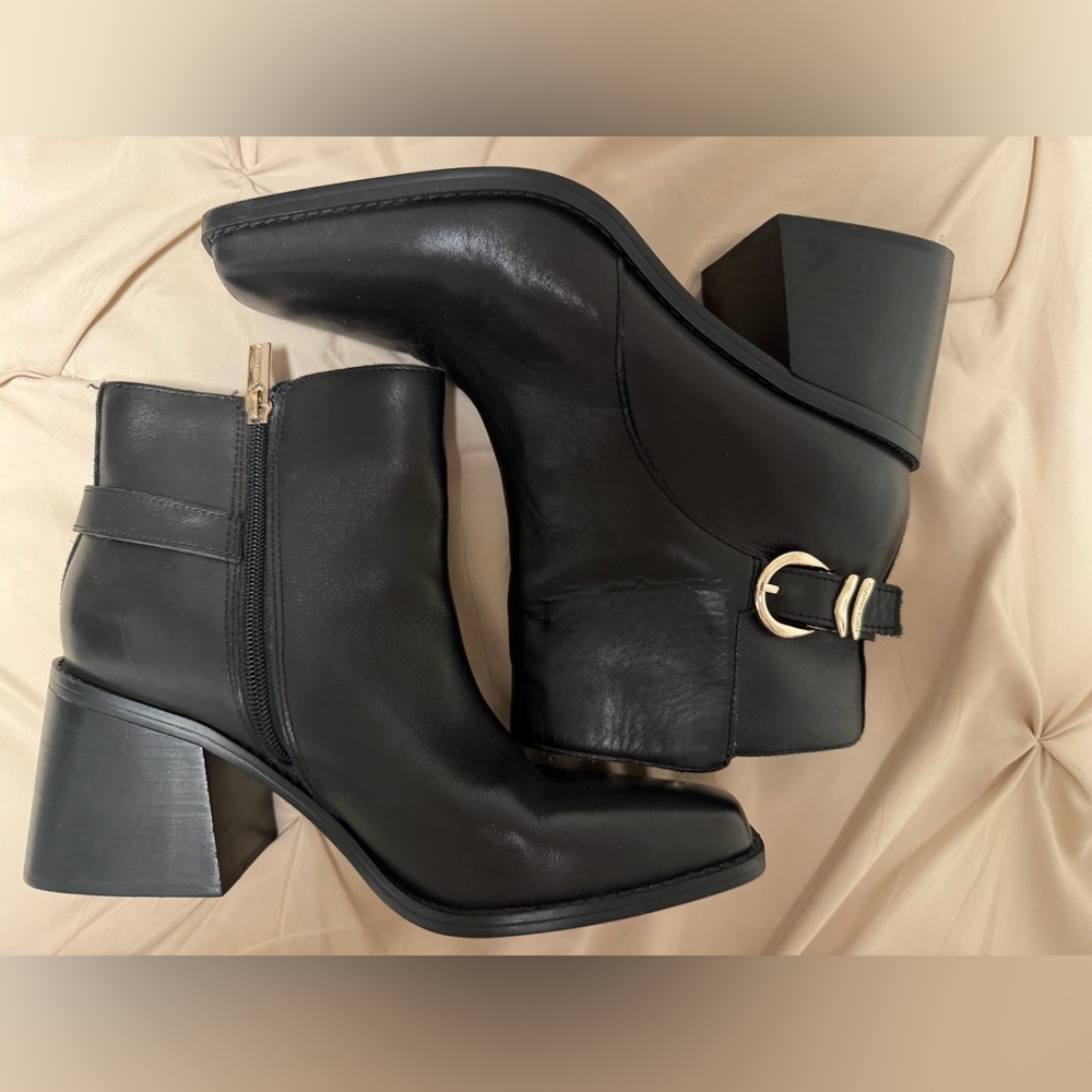 Vince Camuto Black Heeled Boots with Buckle - Picture 5 of 9